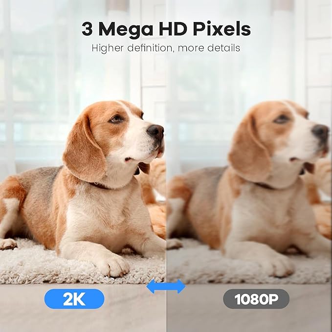 2PCS Smart Security Camera - 2K Home Security Camera, Pan & Tilt 2.4Ghz Indoor, with Person, Vehicle, Animal Detection, Phone App 2-Way Audio, Compatible with Alexa and Google Assistant