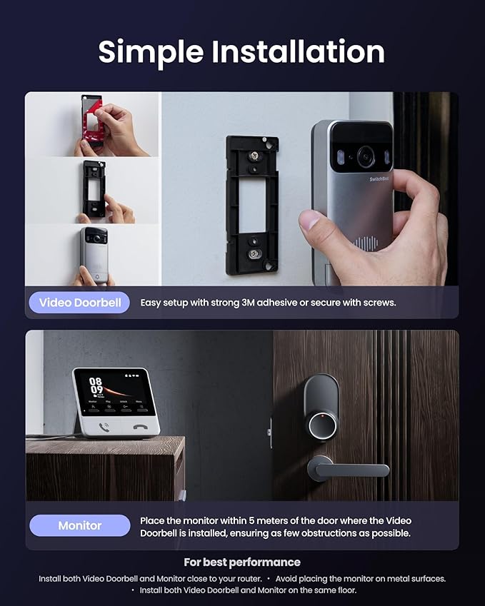 SwitchBot Video Doorbell Camera Wireless with Monitor, No Subscription, 4.3 Inch Screen, Battery Powered, Head-to-Toe View, 2K FHD, 2-Way Audio, Motion Detection, Works with Alexa/Goole/Home Assistant