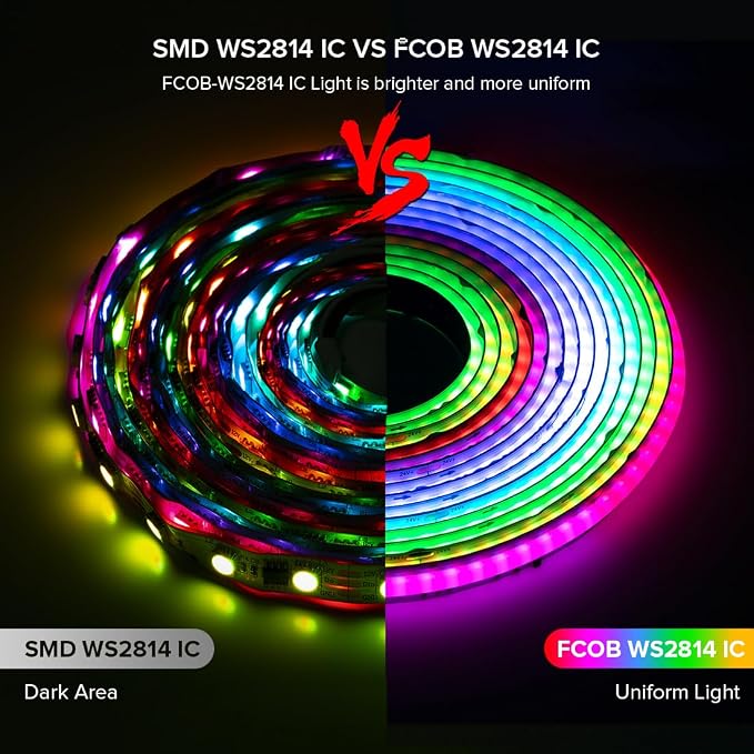 BTF-LIGHTING 24FT WS2814 Smart IC RGBW 4000K DC24V COB LED Strip Light | UL Listed 784LEDs/m High Density Color Chasing Uniform Light 10mm Width for Home Party DIY Lighting(No Adapter or Controller)