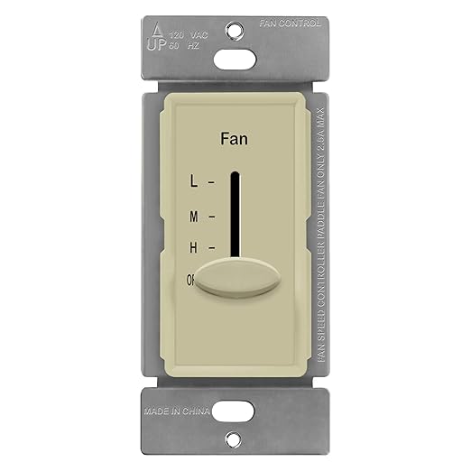 ENERLITES 3 Speed in-Wall Ceiling Fan Control, Slide Switch, 120VAC, 2.5A, Single-Pole, No Neutral Wire Required, 17000-F3-I-F, Ivory