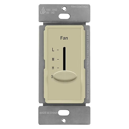 ENERLITES 3 Speed in-Wall Ceiling Fan Control, Slide Switch, 120VAC, 2.5A, Single-Pole, No Neutral Wire Required, 17000-F3-I-F, Ivory