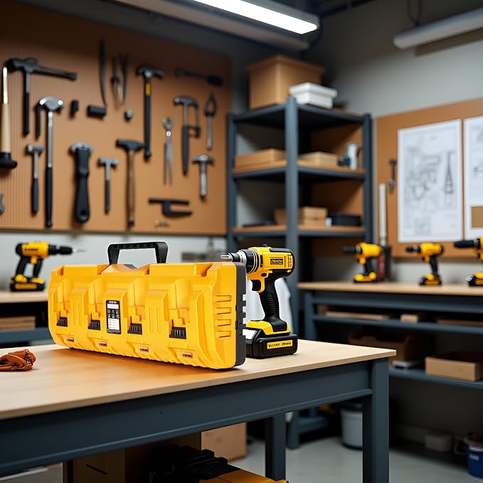 4 Port Battery Charger Fits for Dewalt 12V 20V Max Lithium Battery, DCB104 | Multi Battery Charging Station with USB Ports, Fits for Dewalt Lithium Batteries for Jobsite, Workshop and Home Garage Use