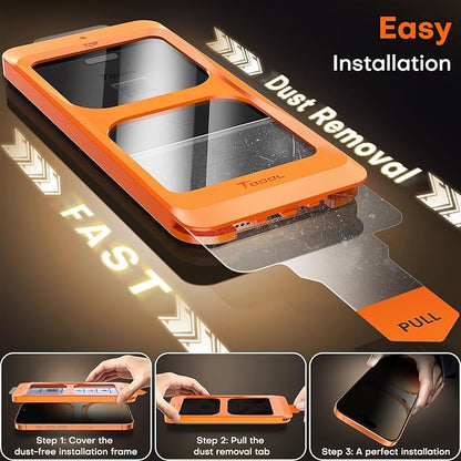 TOCOL Privacy Screen Protector for iPhone 17 Pro/iPhone 16 Pro 6.3 inch 9H Hardness Military Grade Shatterproof HD Tempered Glass for Full Coverage Easy Installation 2 Pack