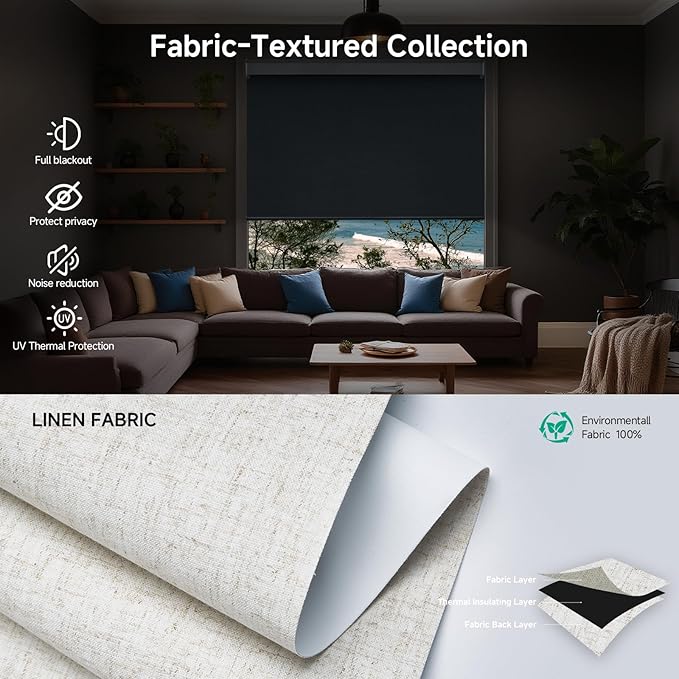 Motorized Blinds with Remote, Custom Automatic Electric Blackout Smart Blinds for Windows, Motorized Window Roller Shades Compatible with Alexa Google for Home Office, Textured Flax