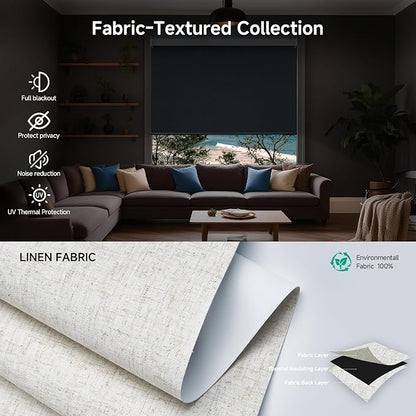 Motorized Blinds with Remote, Custom Automatic Electric Blackout Smart Blinds for Windows, Motorized Window Roller Shades Compatible with Alexa Google for Home Office, Textured Flax