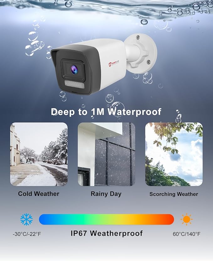 Anpviz 5MP Bullet PoE Camera Outdoor, Color Night Vision, AI Motion Detection 2.0, Wired IP Security Camera with Audio, 2.8MM Lens Wide Angle, 3072x1728P, IP67, WDR, SD Card Slot, IPC-B1053WD-S