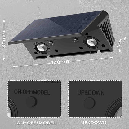 Fence Lights Solar Powered, 2-Pack Solar Fence Lights Up/Down Flexible Buttons, IP67 Waterproof for Outdoor, 100LM Bright, Auto Dusk to Dawn for Wall/Stairs/Yard/Railing/Deck/Pathway (Warm White)
