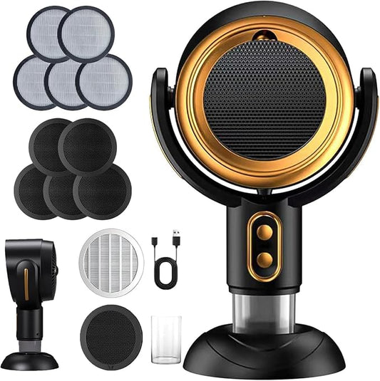 Portable Smoke Fan for Smoking Indoors, Rechargeable Smoke Eliminator for Home Smoking, Air Purifier with Removable Filter, Household Desktop Range Hood for Cooking (Yellow with 5PC filter, Plug-in)