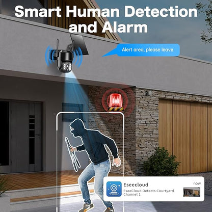 Solar Security Cameras Wireless Outdoor, 2K 4MP Security Cameras Battery Powered PTZ WiFi Camera, Color Night Vision, 2-Way Talk, PIR Motion Detection for Home Security (Black 4 Pack)