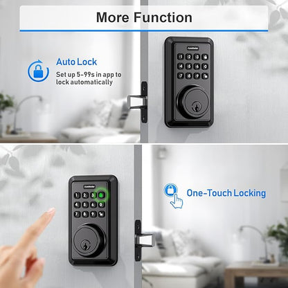 Smart Wi-Fi Deadbolt Door Lock, Keyless Entry Lock with Auto Lock, App Remote Control, No Bridge Required, Easy Installation, Matte Black