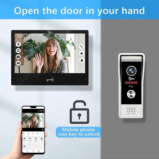ANJIELO SMART Wired Video Door Phone Apartment Intercom System,WiFi 10 Inch Touch Monitor with 1080P Doorbell Camera,RFID Card Unlocking for Home Tuya,32G