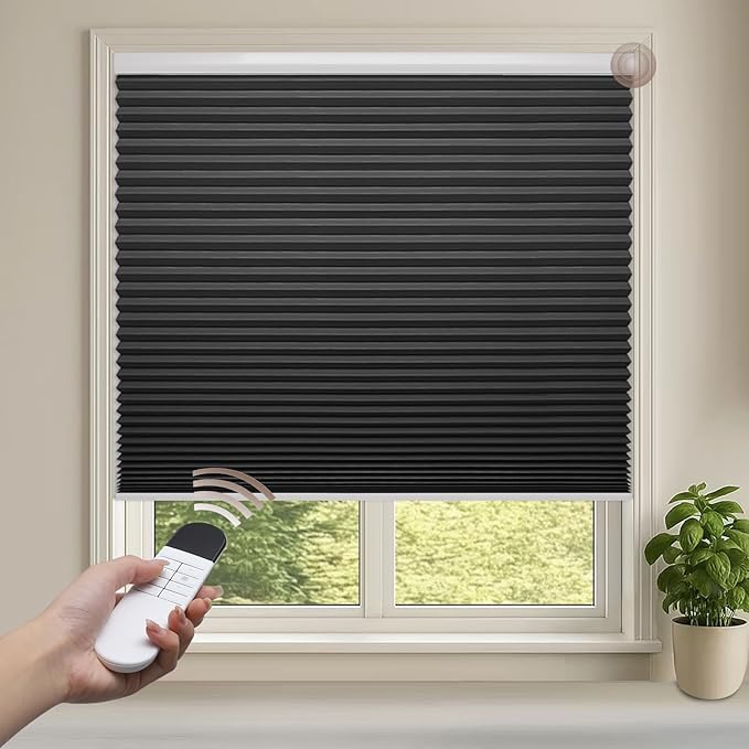 Godark Motorized Blackout Cellular Shades Compatible with Alexa/Google Home Electric Blinds Smart Honeycomb Shades for Windows Automatic Blinds with Remote Custom Size-Black