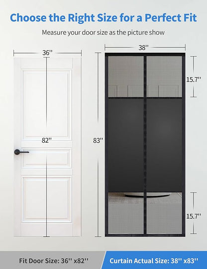 Magnetic Screen Door with Privacy Protection, PET Mesh Screen Fit for Door Size 36x82 Inch (Product Size 38x83 Inch), Pet Friendly Screen Curatin for Doorway to Keeps Bugs Out