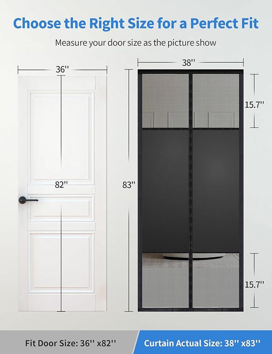 Magnetic Screen Door with Privacy Protection, PET Mesh Screen Fit for Door Size 36x82 Inch (Product Size 38x83 Inch), Pet Friendly Screen Curatin for Doorway to Keeps Bugs Out