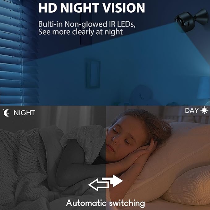 Mini Camera, 1080P Wireless Indoor Security Camera, Upgraded 60-Days Battery Life, Auto Night Vision, PIR Motion Detection, Support 5G Wi-Fi, Remote Viewing for Baby Pet Monitoring and Home