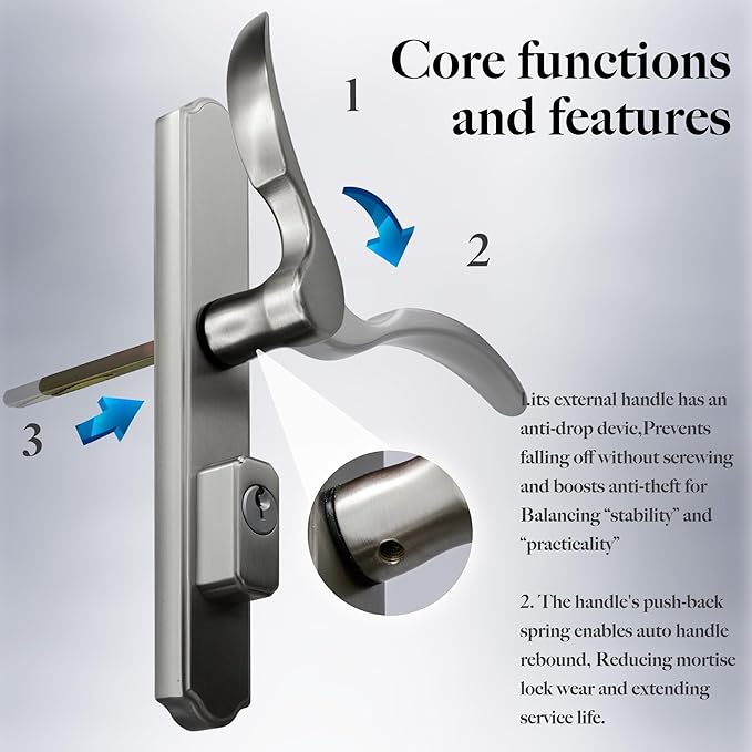 House Guard Storm Door Handle Replacement with Lock, Fits Storm & Screen Doors, Compatible with 1.1-1.97 Inch Thick Doors, 0.87 Inch & 1.02 Inch Backset Options (Brushed Nickel)