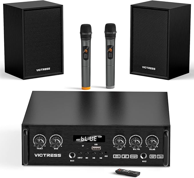 Home Karaoke System with Wireless Microphones & Speakers, Bluetooth Amplifier Set for Family Parties & Home Entertainment