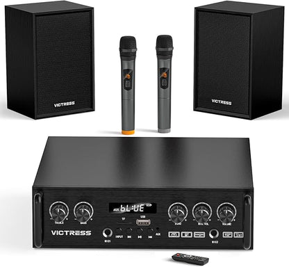 Home Karaoke System with Wireless Microphones & Speakers, Bluetooth Amplifier Set for Family Parties & Home Entertainment