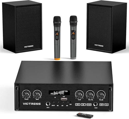 Home Karaoke System with Wireless Microphones & Speakers, Bluetooth Amplifier Set for Family Parties & Home Entertainment