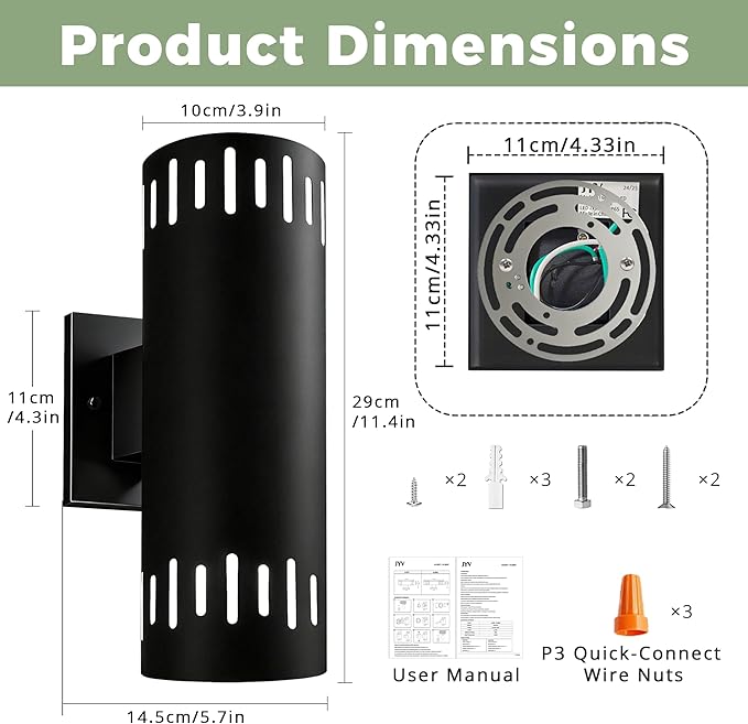 Modern Outdoor Wall Lights, 12'' Up and Down LED Cylinder Wall Mount Fixture, 23W 3000K Warm White IP65Waterproof Exterior Wall Sconces for Porch, House, Garage, Patio, Black