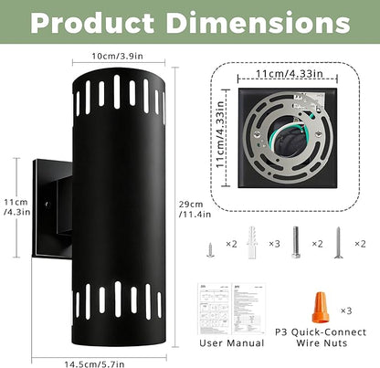 Modern Outdoor Wall Lights, 12'' Up and Down LED Cylinder Wall Mount Fixture, 23W 3000K Warm White IP65Waterproof Exterior Wall Sconces for Porch, House, Garage, Patio, Black