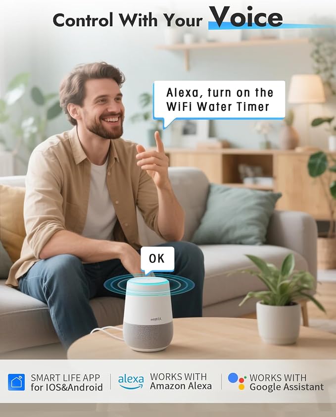 Insoma WiFi Water Timer Brass Inlet, Smart Sprinkler Timer for Garden Hose, APP & Voice Control Hose Timers, No WiFi Hub, 20 Watering Plans, Rain Delay Manual Mode for Garden Lawns(2.4GHz Only)