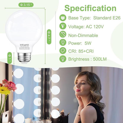 Cotanic Globe Light Bulbs,E26 Standard Base,5W,60 Watt Incandescent Equivalent,500LM,Non-Dimmable,8 Pack, G25 LED Vanity Light Bulb for Bathroom 4000K Daylight