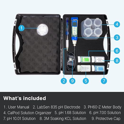 Apera Instruments PH60Z-HF Smart Handheld pH Meter Tester Kit with LabSen 835 ATC pH Electrode for Lab-Grade pH Measurement in Liquids Containing Strong Acid or Hydrofluoric Acid