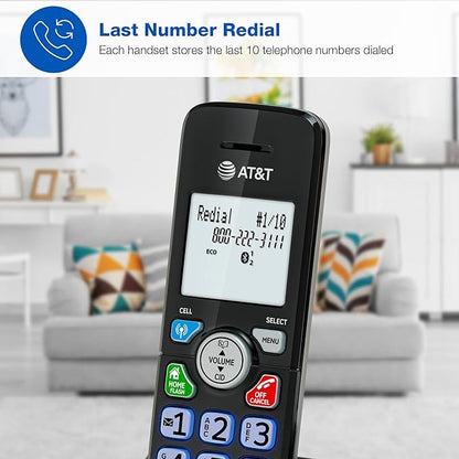 AT&T DL72479 4-Handsets Cordless Landline Phone System with Digital Answering Machine, Bluetooth Connect to Cell, Unsurpassed Range, Big Buttons,1000-Number Call Blocker - Black