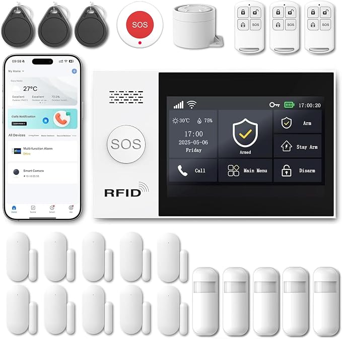 WiFi Wireless Alarm System for Home Security - 24/7 Protection Smart Device | 4.3" Touch Screen, GSM/4G+WiFi, Instant Alerts, Pet Activity Tracking, No Monthly Fee, Alexa Compatible for Home,Apartment
