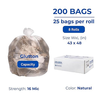 Inteplast Group S434816N 48" Length x 43" Width x 16 Mic Thickness, Natural Color, HDPE Commercial Coreless Institutional Trash Can Liner (Case of 8 Roll, 25 Bags per Roll)