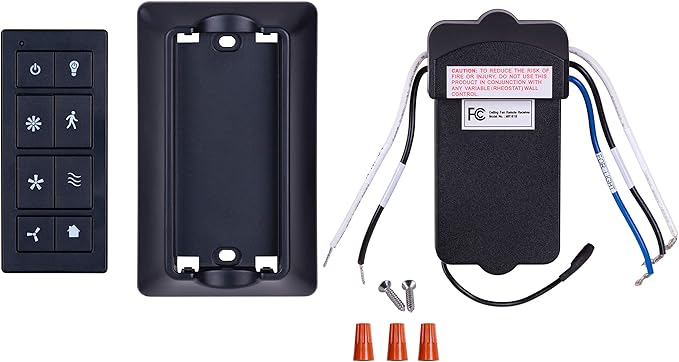 Prominence Home Universal Ceiling Fan Remote Control Kit with Receiver, Wall Dock and Batteries, For Downrod Ceiling Fans ONLY - Model 51487-01 - Black
