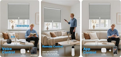 BERISSA Motorized Cellular Shades, Blackout Smart Honeycomb Blinds with Remote Control & Hub, Custom Room Darkening Automatic Cellular Window Blinds for Home Office, Living Room, Door,Gray