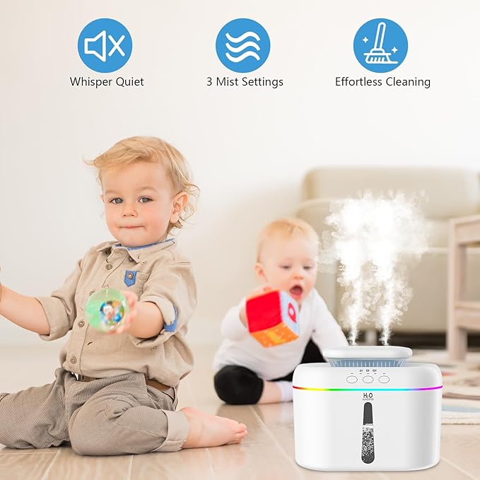 2L humidifiers for bedroom humidifier Home Ultra-Quiet 28 dB Quiet Supersized Cool Mist Air Humidifier for Baby Nursery，Dual Nozzie，Easy to Clean & Fill, 7 Color NightLight (White)