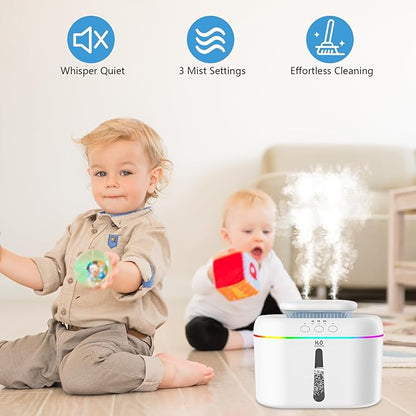 2L humidifiers for bedroom humidifier Home Ultra-Quiet 28 dB Quiet Supersized Cool Mist Air Humidifier for Baby Nursery，Dual Nozzie，Easy to Clean & Fill, 7 Color NightLight (White)