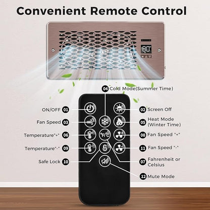 Built-in Register Booster Fan with Cover for Air Heat Vent with Fan, Fits 4"x10" Duct/Ceiling/Floor Vents, Improves AC & Heating/Cooling, Quiet 10-Speed Household/Bedroom Ventilation