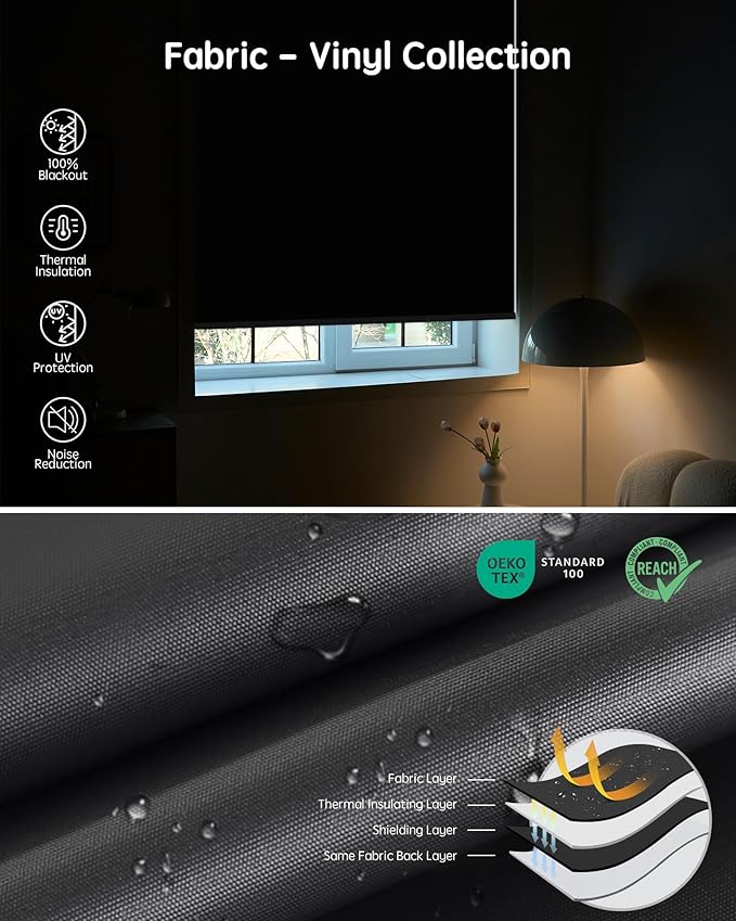 Yoolax Motorized Blinds with Remote, Blackout Smart Roller Shades Work with Alexa, Google, Apple Homekit, Custom Waterproof Automatic Shades with Voice Control for Dining Room (Vinyl Dark Gray)