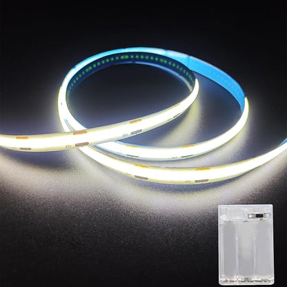 ZSLAIFU Battery Powered LED Strip Lights, 3.3FT COB LED Strip Light, Battery Operated LED Lights, White LED Strip Lights Battery Powered for Closet, Cabinet, Shelf, Kitchen, DIY Lighting