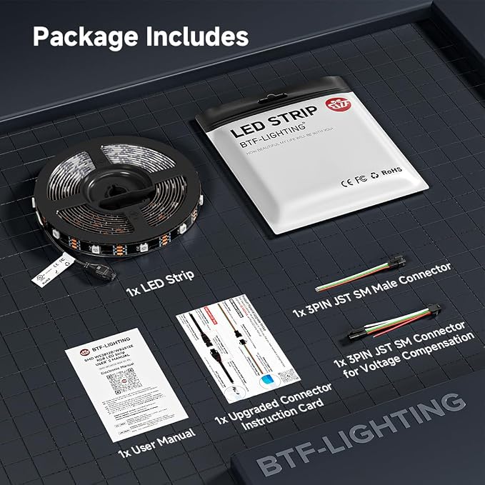 BTF-LIGHTING WS2812B ECO RGB LED Strip,UL Listed,Individually Addressable,16.4FT 30LED/m 150Pixel DC5V 5050SMD,Alloy Wire Flexible for DIY Chasing Color Project IP67(No Adapter or Controller)