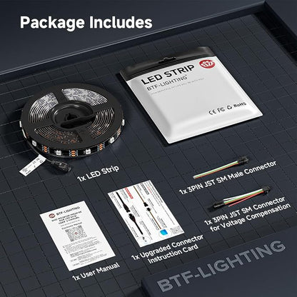 BTF-LIGHTING WS2812B ECO RGB LED Strip,UL Listed,Individually Addressable,16.4FT 30LED/m 150Pixel DC5V 5050SMD,Alloy Wire Flexible for DIY Chasing Color Project IP67(No Adapter or Controller)