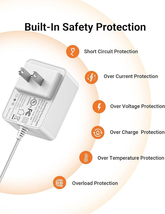 Anlapus DC 12V 2A US Power Adapter for CCTV Security Camera, 5.5mm x 2.1mm Plug, 3.28ft Long Cords, 100V-240V, 12 Volt 2 Amp Power Supply for DVR NVR Home Surveillance Systems - White