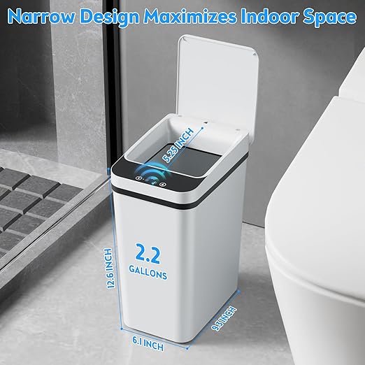 KOEYLE 2 Pack 2.2 Gallon Automatic Touchless Garbage Can, Small Motion Sensor Smart Trash Can, Slim Waterproof Trash Bin for Bedroom, Bathroom, Office, Living Room, White