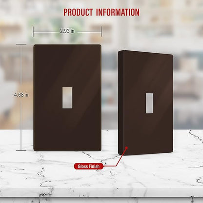 ENERLITES Screwless Toggle Switch Wall Plate, Child Safe Light Switch Cover, Standard Size 1-Gang 4.68" x 2.93", Unbreakable Polycarbonate Thermoplastic, UL Listed, SI8811-BR, Glossy, Brown