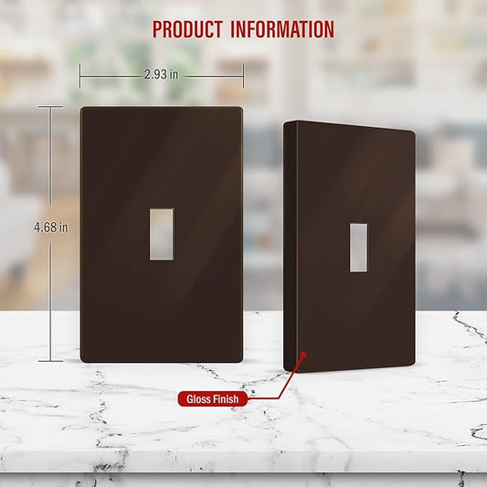 ENERLITES Screwless Toggle Switch Wall Plate, Child Safe Light Switch Cover, Standard Size 1-Gang 4.68" x 2.93", Unbreakable Polycarbonate Thermoplastic, UL Listed, SI8811-BR, Glossy, Brown