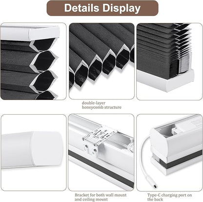 Godark Motorized TDBU Cellular Shades with Remote Control Smart Honeycomb Blinds Compatible with Alexa Google Home Smarthings Custom Double Cellular Blackout for Indoor Windows Doors-Black