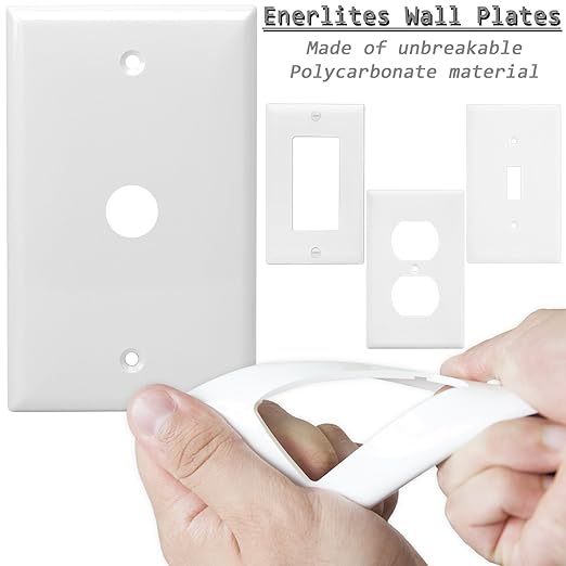 ENERLITES 1 Gang 0.406 Inch Hole Telephone/Cable Wall Cover, Fade Resistant Unbreakable Polycarbonate with Smooth Surface, 8661-W White