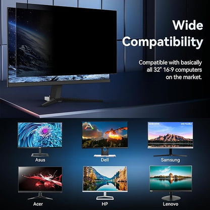 32 Inch Computer Privacy Screen Filter for 16:9 Widescreen Monitor, Removable Eye Protection Anti Glare Blue Light Filter Privacy Shield, Anti Scratch Anti Spy Screen Protector Film 32 in