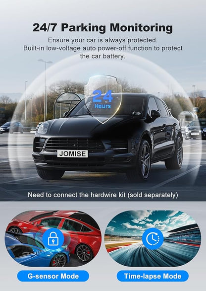JOMISE 4K Dash Cam,5G WiFi Car Camera Built-in GPS,4K+1080P Dash Cam Front and Rear Inside,170° Wide Angle dashcam,24H Parking Mode with Loop Recording, Night Vision, 64GB Card,3-Inch Screen,Max 256GB