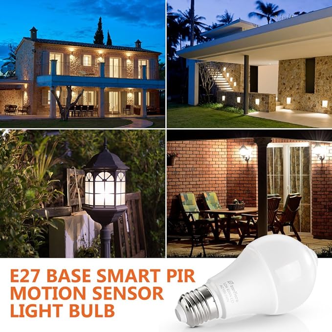 Motion Sensor Outdoor Light Bulb, 12W(100W Equivalent), Dusk to Dawn Light Bulbs Auto On/Off Motion Detector Lights for Outside, Porch, Garage, Driveway, Patio, Motion Sensor Outdoor Lights