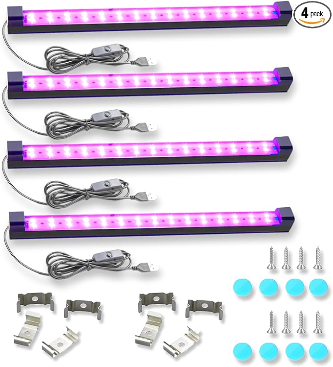 roperry Black Light Bar 10W 1ft LED Blacklight for Fluorescent Tapestry Poster Body Paint Glow Party UV Strip Lights for Cabinet and Display Magnetic (4 Pack)